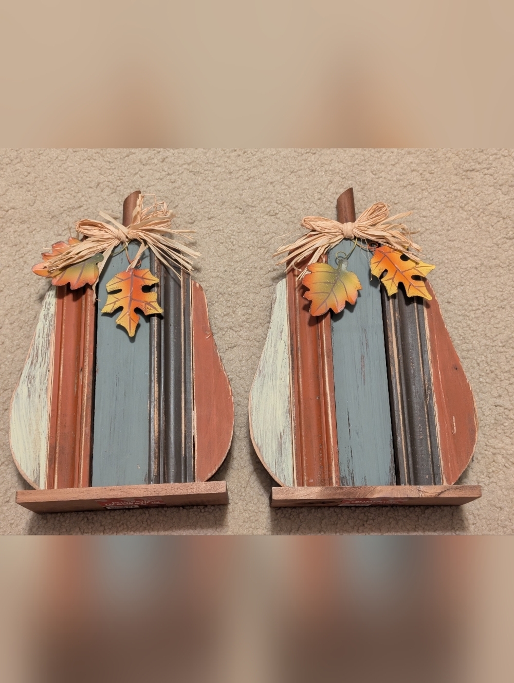 Pair of Rustic Pumpkin Decor in Blue and Terracotta